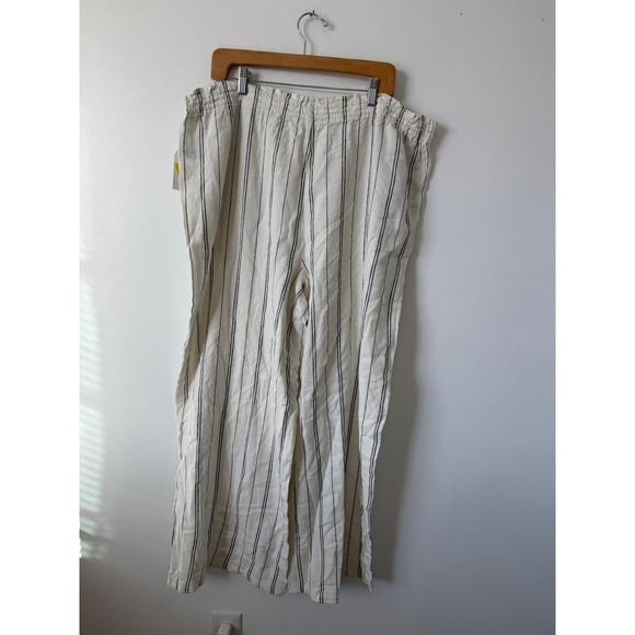 Time and Tru Women's Linen Relaxed Fit Pants – Black & White Striped – Size 2XL - Picture 5 of 5